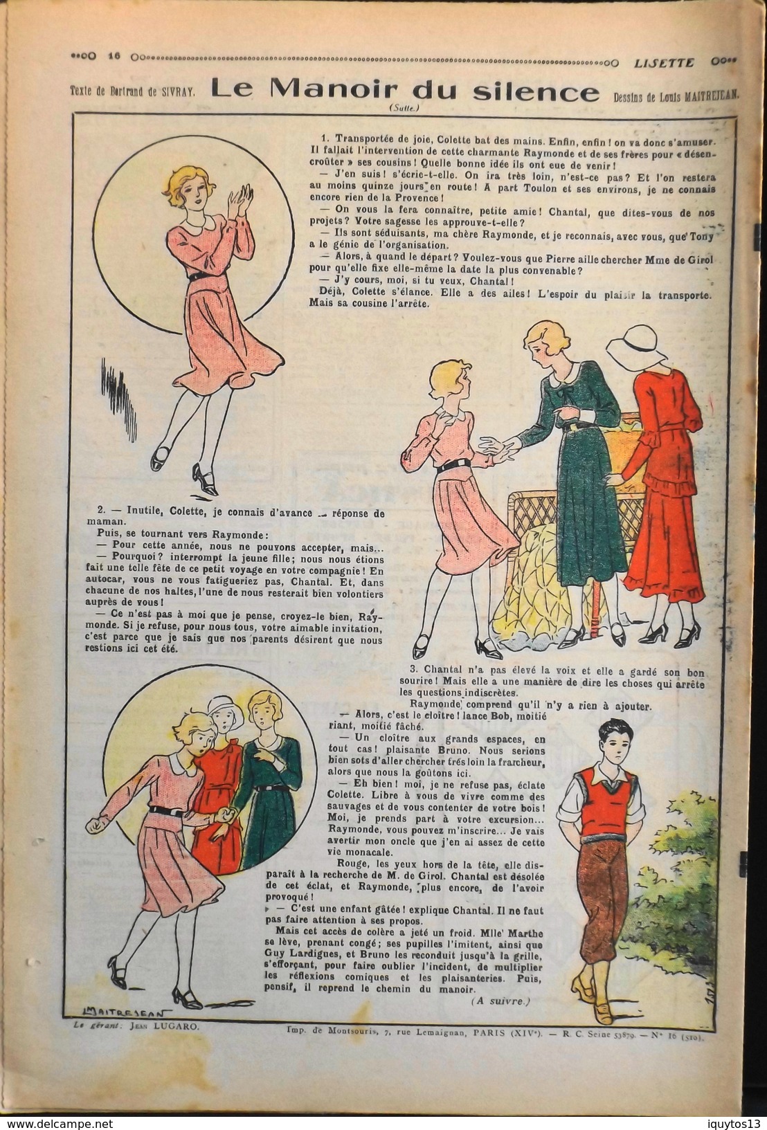 LISETTE - Journal Des Fillettes - N° 16 - Onzième Année - Dimanche 19 Avril 1931 - En BE - Lisette