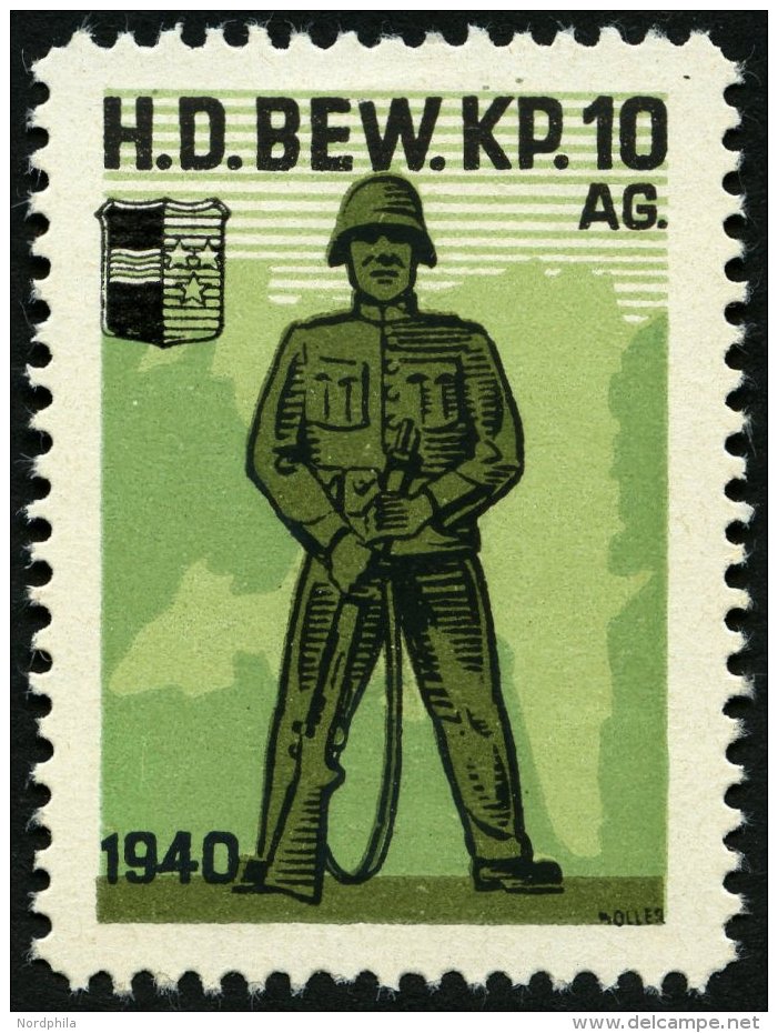 SOLDATENMARKEN II. WK 42 *, H.D. Bewachungsdienst, H.D. Bew. Kp. 10 AG: Mit Wappen Links Oben Und 1940, Falzrest, Pracht - Sonstige & Ohne Zuordnung