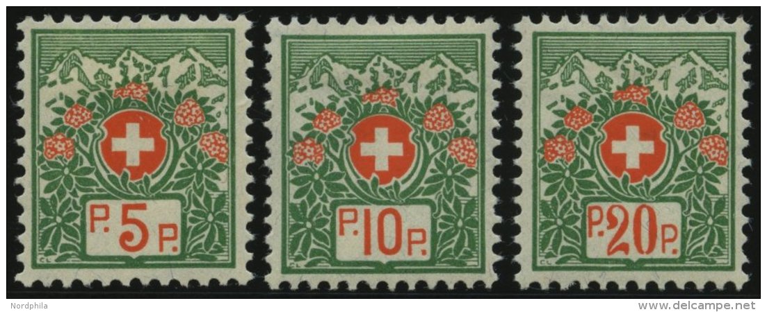 PORTOFREIHEITSMARKEN PF 11-13II *, 1927, Alpenrosen, Ohne Kontrollnummer, Falzreste, Prachtsatz - Portofreiheit