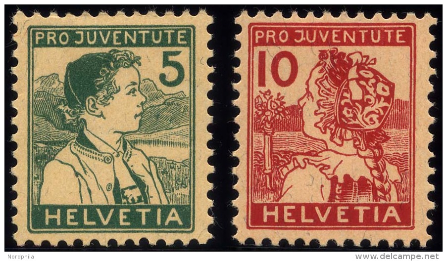 SCHWEIZ BUNDESPOST 128/9 *, 1915, Pro Juventute, Falzreste, Pracht, Mi. 110.- - Used Stamps