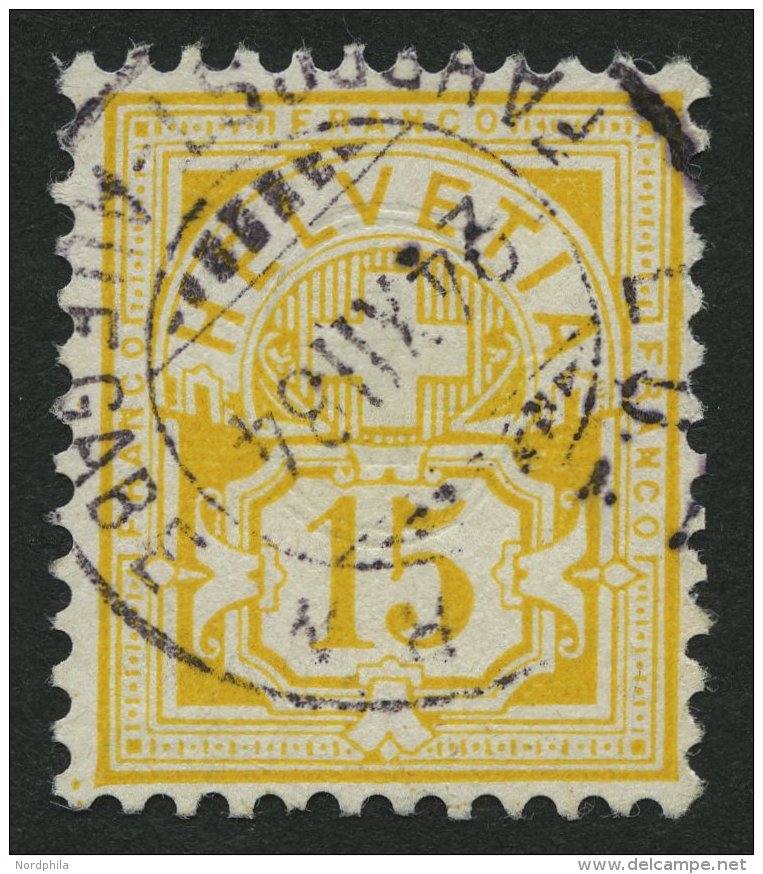 SCHWEIZ BUNDESPOST 49 O, 1882, 15 C. Lebhaftgelbocker, Pracht, Gepr. Liniger, Mi. 300.- - Other & Unclassified