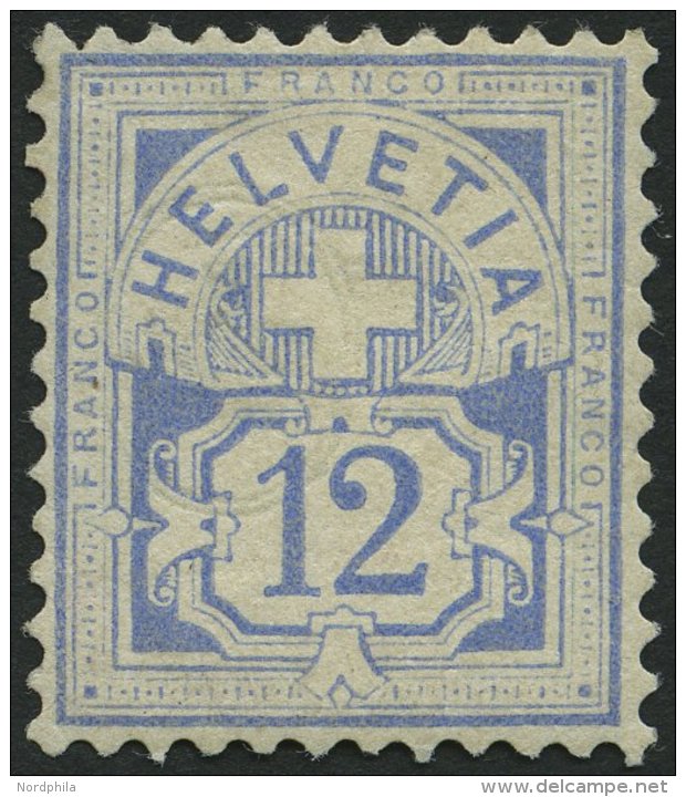 SCHWEIZ BUNDESPOST 48 *, 1882, 12 C. Lebhaftultramarin, Falzrest, Normale Z&auml;hnung, Pracht, Mi. 240.- - Used Stamps