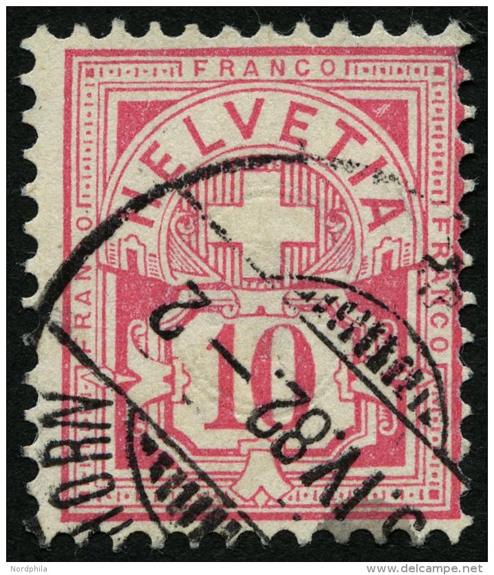 SCHWEIZ BUNDESPOST 47 O, 1882, 10 C. Lebhaftrosarot, Pracht, Mi. 80.- - Gebraucht