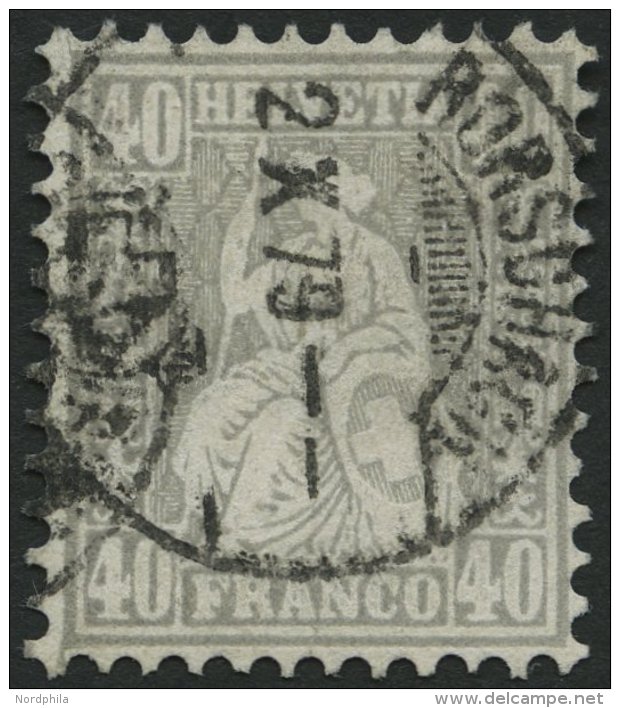 SCHWEIZ BUNDESPOST 34 O, 1878, 40 C. Grau Mit Abart Kontrolllzeichen &auml;usserst Schwach Eingepr&auml;gt, Stempel RORS - Used Stamps