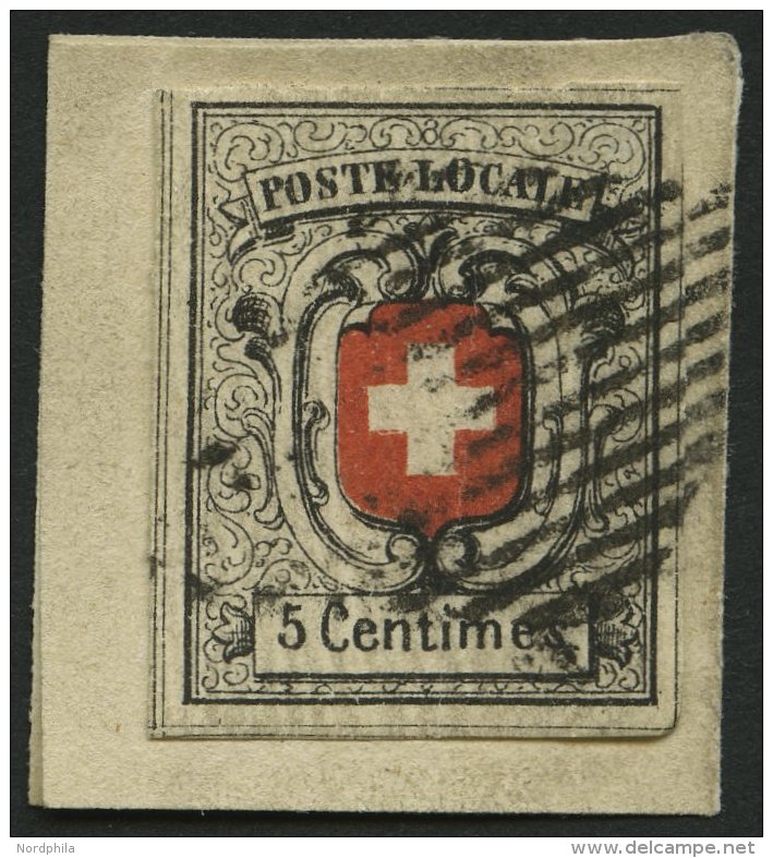 SCHWEIZ BUNDESPOST 3a BrfStk, 1851, 5 C. Grauschwarz/dunkelzinnoberrot, Sog. Neuenburg, Auf Briefst&uuml;ck (zur Kontrol - 1843-1852 Federal & Cantonal Stamps