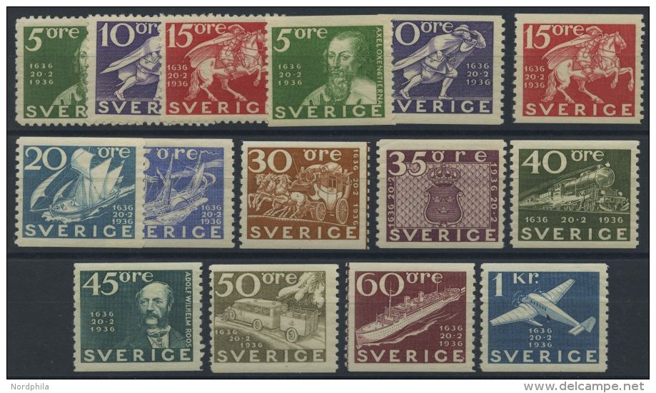 SCHWEDEN 227-38A/B **, 1936, 300 Jahre Post, Prachtsatz (15 Werte), Mi. 360.- - Gebraucht