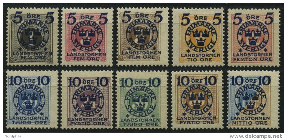 SCHWEDEN 97-106 *, 1916, Landsturm II, Falzreste, Prachtsatz (10 Werte), Mi. 300.- - Used Stamps