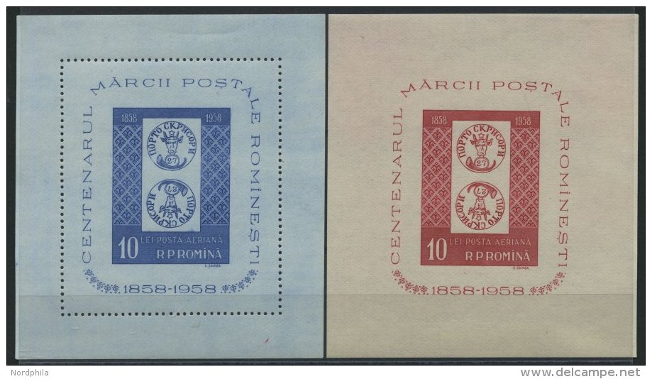 RUM&Auml;NIEN Bl. 40/1 **, 1958, Blockpaar 100 Jahre Briefmarken, Pracht, Mi. 120.- - Sonstige & Ohne Zuordnung