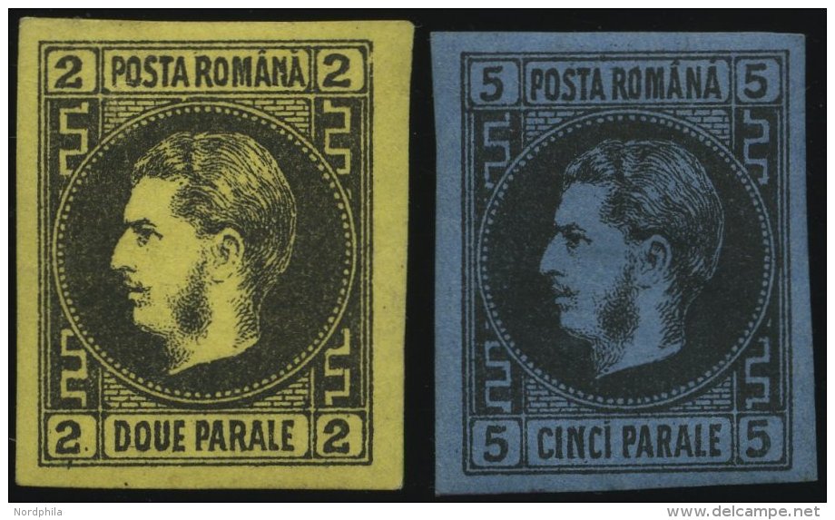 RUM&Auml;NIEN 14/5x *, 1866, 2 Und 5 Par. Karl I. Im Perlenkreis, Dickes Papier, Falzrest, 2 Prachtwerte, Mi. 155.- - Sonstige & Ohne Zuordnung