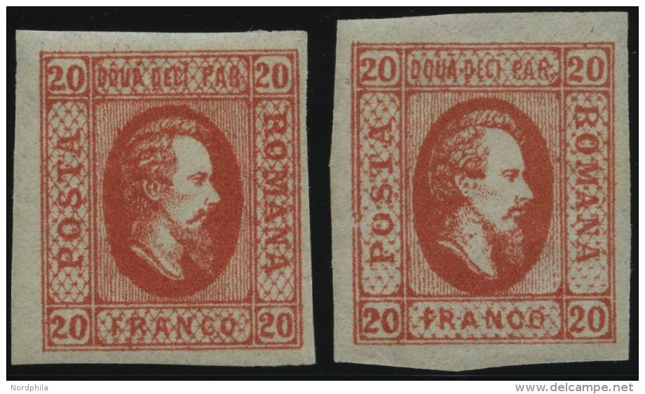 RUM&Auml;NIEN 13x *, 1865, 20 Par. Rot, Beide Typen, Falzrest, 2 Prachtwerte - Sonstige & Ohne Zuordnung