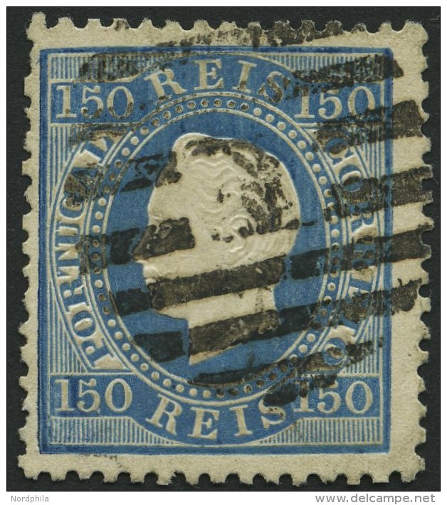 PORTUGAL 43xB O, 1876, 150 R. Mattblau, Gez&auml;hnt 121/2, &uuml;blich Gez&auml;hnt Pracht, Signiert Gebr&uuml;der Senf - Used Stamps