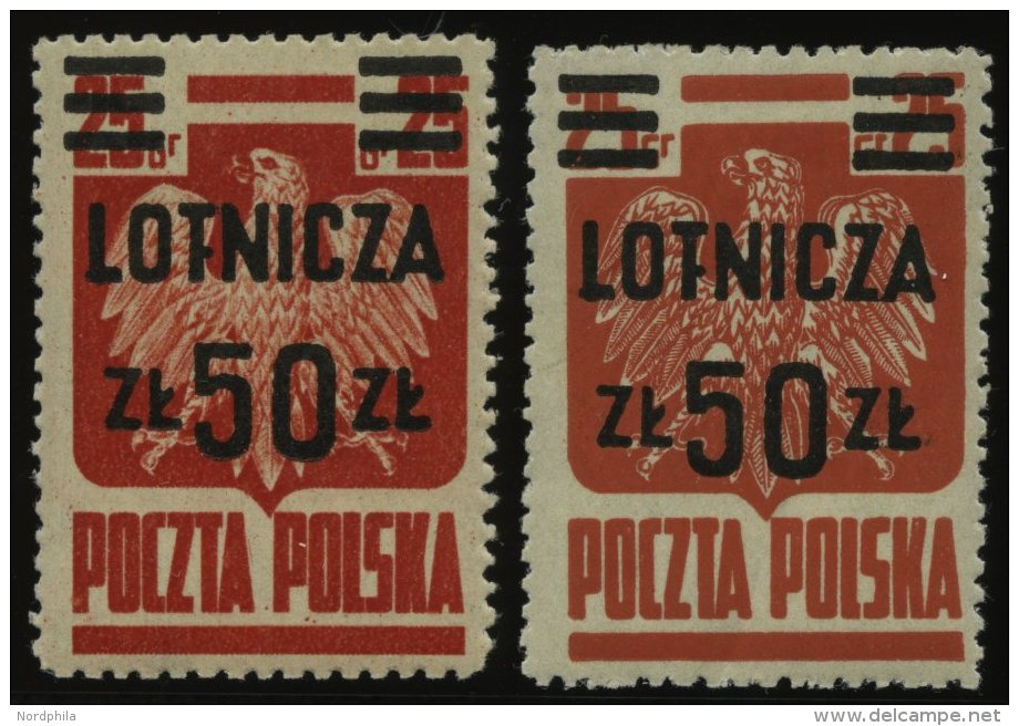 POLEN 477a,bI **, 1947, 50 Zl. Auf 25 Gr., Beide Farben Mit Aufdruckfehler LOFNICZA, Pracht, Mi. 72.- - Sonstige & Ohne Zuordnung