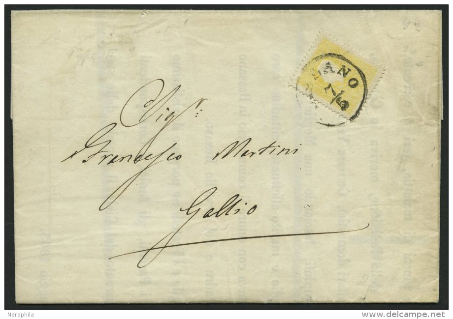 LOMBARDEI UND VENETIEN 6II BRIEF, 1865, 2 So. Gelb, Type II, Einzelfrankatur Auf Trauerdrucksache Mit K1 BASSANO Nach Ga - Lombardo-Vénétie