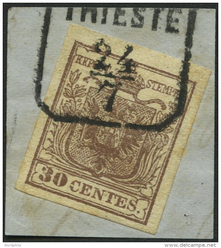 LOMBARDEI UND VENETIEN 4Xa BrfStk, 1850, 30 C. Braun, Handpapier, Type I, Mit Plattenfehler Verst&uuml;mmelte Buchstaben - Lombardy-Venetia