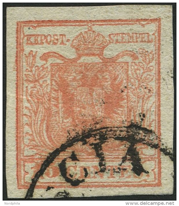 LOMBARDEI UND VENETIEN 3Xb O, 1850, 15 C. Rosa, Handpapier, Type IIa, Platte 3, Randdruck Links, K1 (BRE)SCIA, Pracht - Lombardo-Venetien