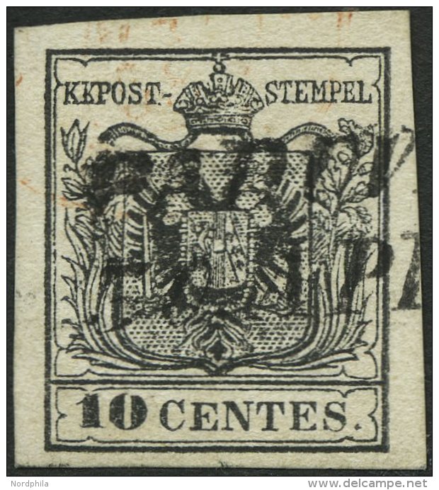 LOMBARDEI UND VENETIEN 2Ya O, 1854, 10 C. Schwarz, Maschinenpapier, Type III, Platte A, L2 PADOV(A), Pracht, Befund Klam - Lombardo-Vénétie