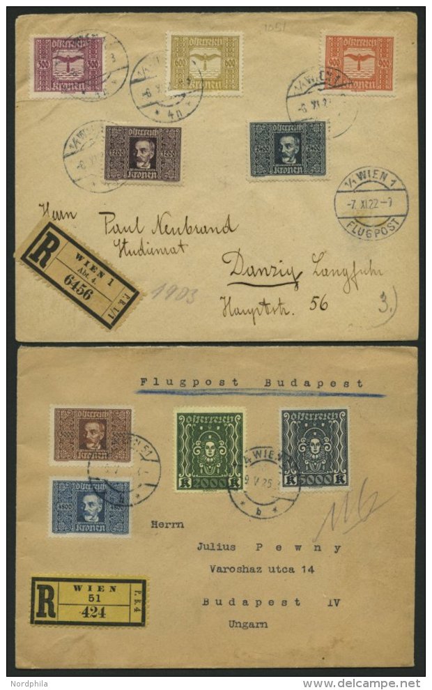 LOTS 1922-25, 5 Verschiedene Flugpostbelege Mit Meist Besseren Frankaturen, U.a. 425-32, Feinst/Pracht - Sammlungen