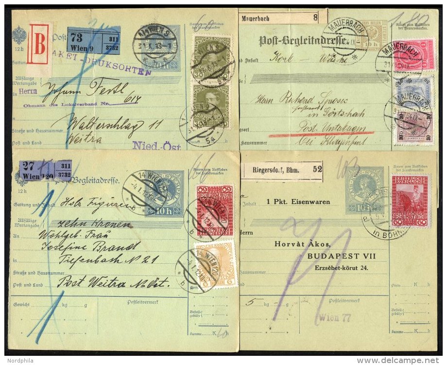 GANZSACHEN 1900-13, 6 Verschiedene Paketkarten Mit Zusatzfrankaturen, Feinst/Pracht - Other & Unclassified