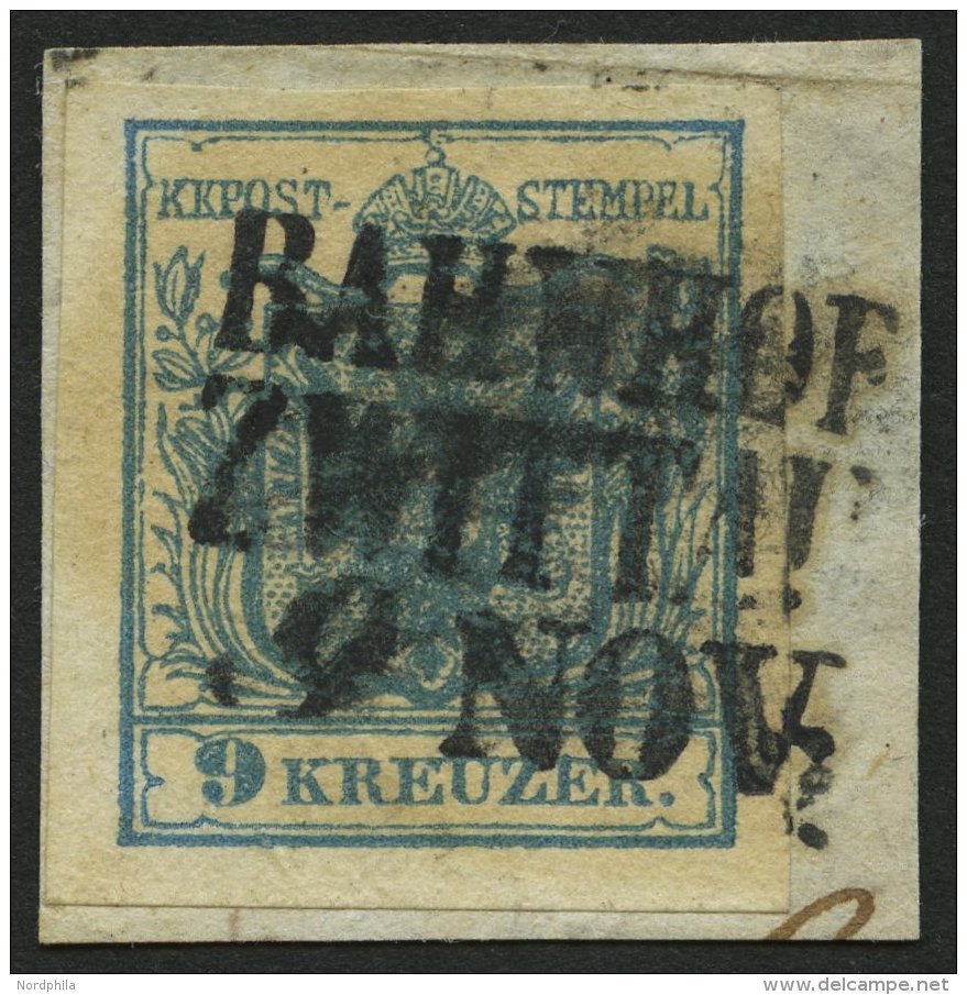 STERREICH 5X BrfStk, 1850, 9 Kr. Blau, Handpapier, Type III, L3 BAHNHOF ZWITTAU, Prachtbriefst&uuml;ck - Sonstige & Ohne Zuordnung