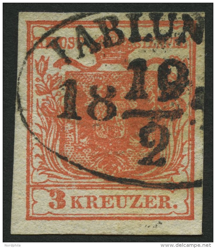 STERREICH 3X O, 1850, 3 Kr. Rot, Handpapier, Ovalstempel IABLUNKAU, Pracht - Sonstige & Ohne Zuordnung