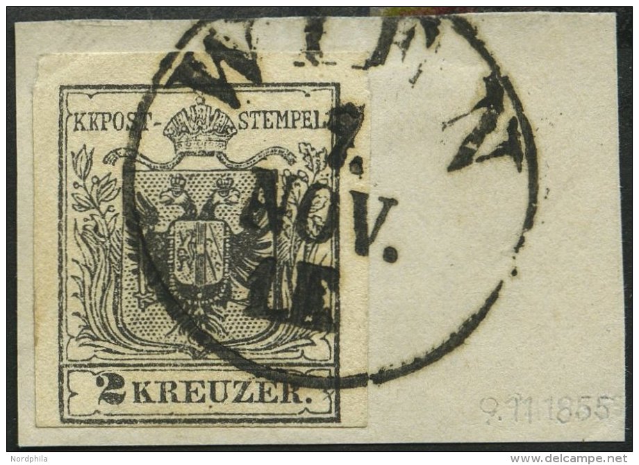 STERREICH 2Ya BrfStk, 1854, 2 Kr. Schwarz, Maschinenpapier, Type IIIb, Feindruck, K1 WIEN, Unten Schmal Sonst Breitrandi - Gebraucht