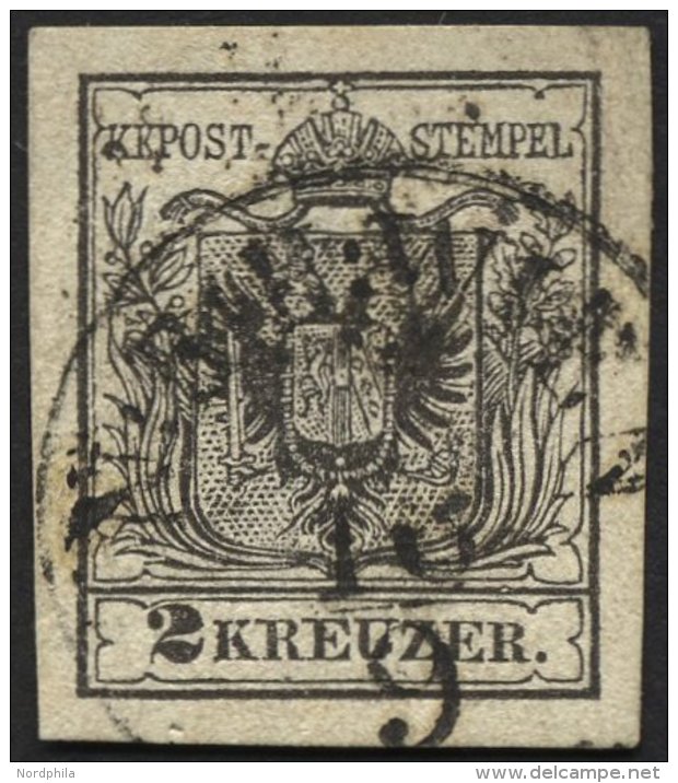 STERREICH 2Ya O, 1854, 2 Kr. Schwarz, Maschinenpapier, Breitrandig, Pracht, Mi. 80.- - Gebraucht