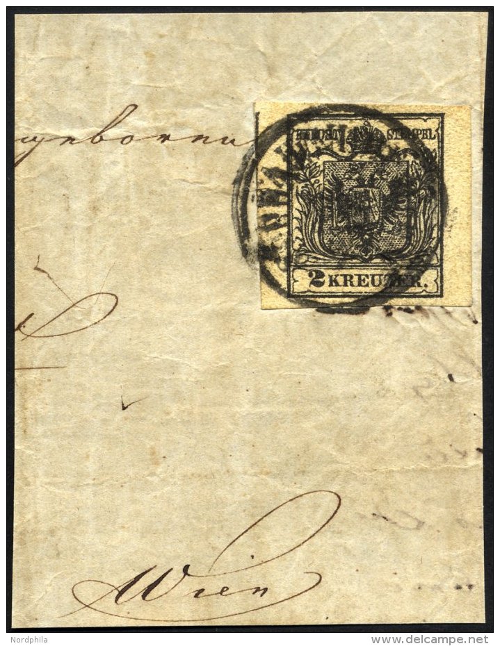 STERREICH 2Xa BrfStk, 1850, 2 Kr. Schwarz, Handpapier, Allseits Riesenrandiges Gro&szlig;es Prachtbriefst&uuml;ck - Gebraucht