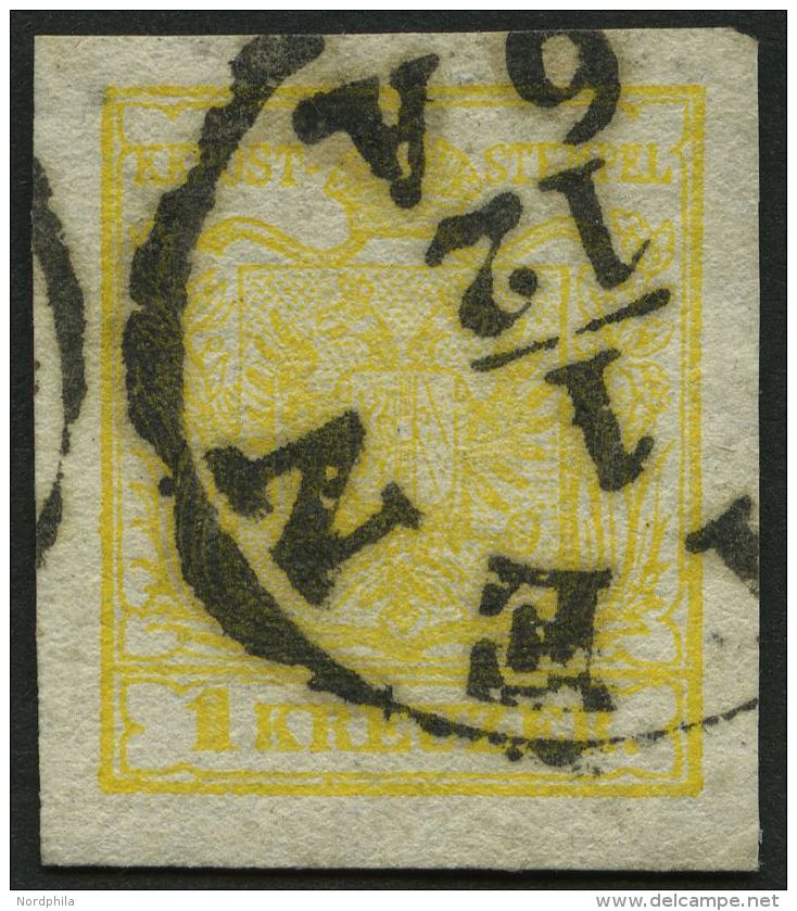 STERREICH 1Xa O, 1850, 1 Kr. Gelb, Handpapier, Type Ia, K1 WIEN, Riesenrandig, Pracht Gepr. Diena - Sonstige & Ohne Zuordnung