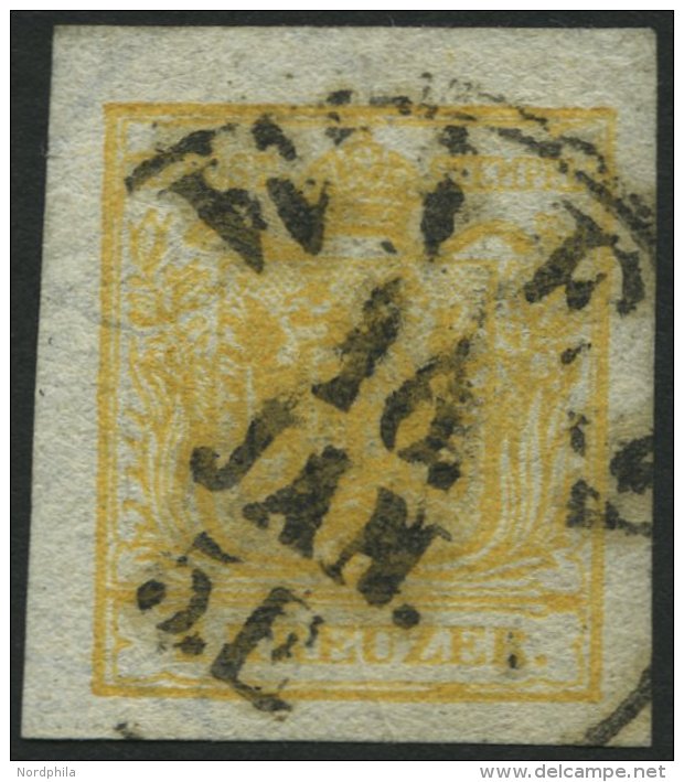 STERREICH 1Xa O, 1850, 1 Kr. Gelb, Handpapier, Type III, Gro&szlig;es Wz., K1 WIEN, Allseits Riesenrandig, Pracht, Gepr. - Gebraucht