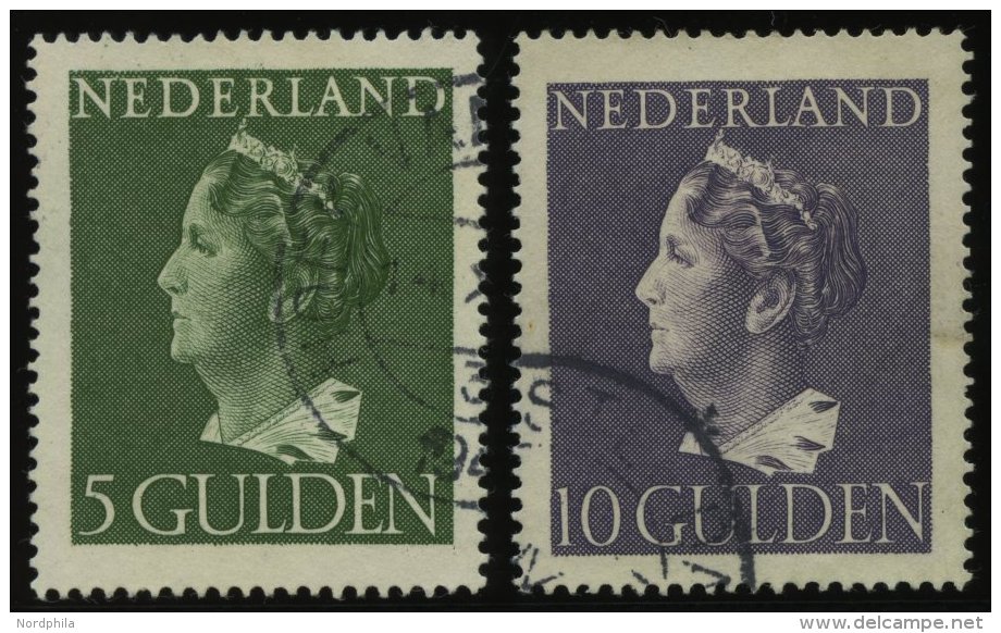 NIEDERLANDE 455/6 O, 1946, 5 Und 10 G. K&ouml;nigin Wilhelmina, 2 Prachtwerte, Mi. 76.- - Autres & Non Classés