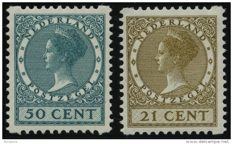 NIEDERLANDE 191D,240D *, 1930/34, 50 C. Und 21 C. K&ouml;nigin Wilhelmina, Rollenz&auml;hnung D, Falzrest, 2 Prachtwerte - Niederlande