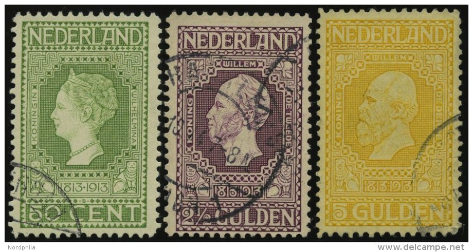 NIEDERLANDE 88,90/1 O, 1913, 50 C., 21/2 Und 5 G. Unabh&auml;ngigkeit, 3 Prachtwerte, Mi. 125.- - Other & Unclassified