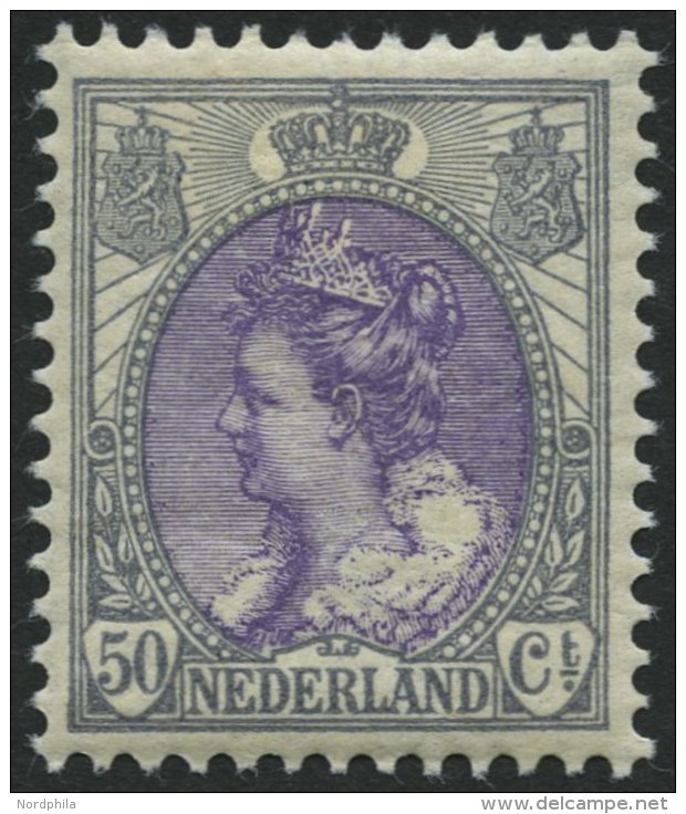 NIEDERLANDE 80A *, 1914, 50 C. Grau/violett, Gez&auml;hnt K 121/2, Falzrest, Pracht, Mi. 80.- - Netherlands