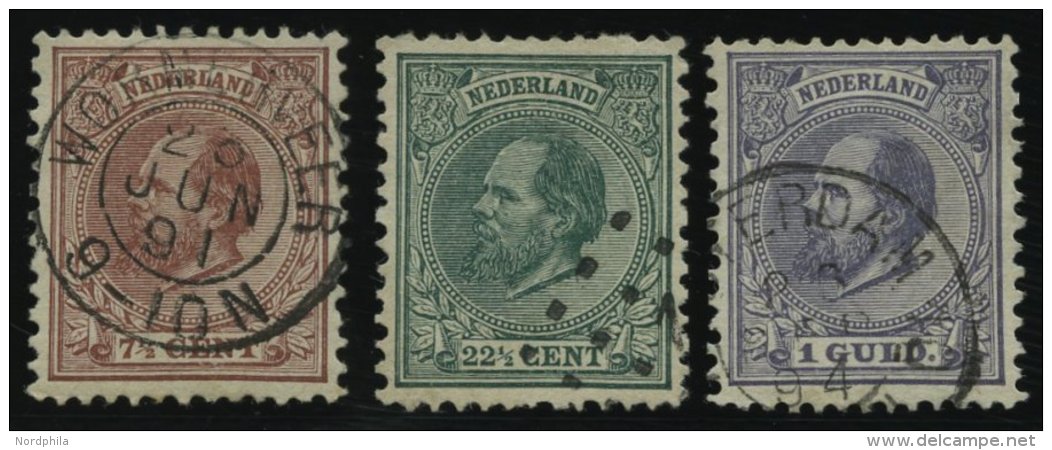 NIEDERLANDE 20,25,28 O, 1888, 71/2, 221/2 C. Und 1 G. K&ouml;nig Willem III, 3 Prachtwerte, 115.- - Autres & Non Classés