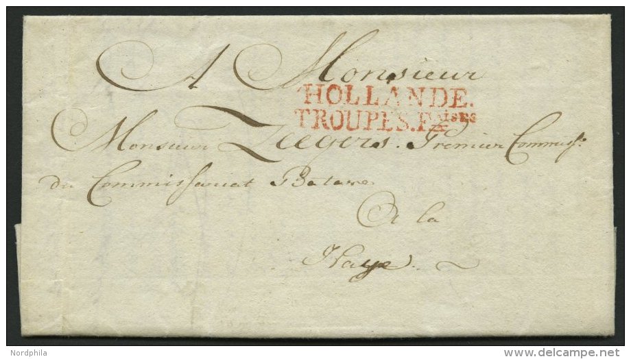 NIEDERLANDE 1802, HOLLANDE/TROUPES. FAISES, Roter L2 Auf Brief Mit Inhalt Aus Der Batavischen Republik, Pracht - Niederlande