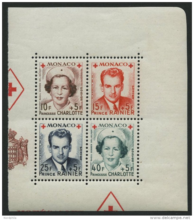 MONACO 397-400A **, 1949, Rotes Kreuz Im Viererblock, Rechte Obere Bogenecke 2 Falzreste Im Rand, Pracht - Sonstige & Ohne Zuordnung