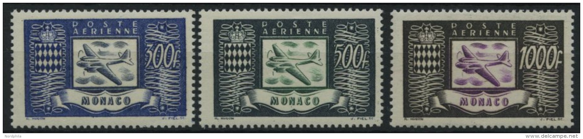 MONACO 394-96 *, 1949, Flugzeug, Falzrest, Prachtsatz - Sonstige & Ohne Zuordnung