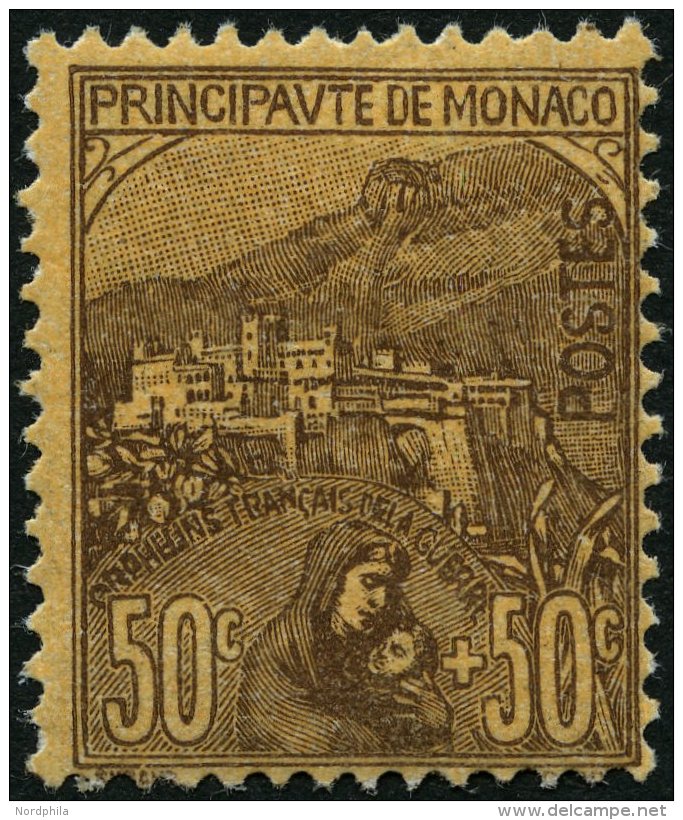 MONACO 31 *, 1919, 50 C. Braun Auf Br&auml;unlich, Falzrest, Pracht, Mi. 250.- - Sonstige & Ohne Zuordnung