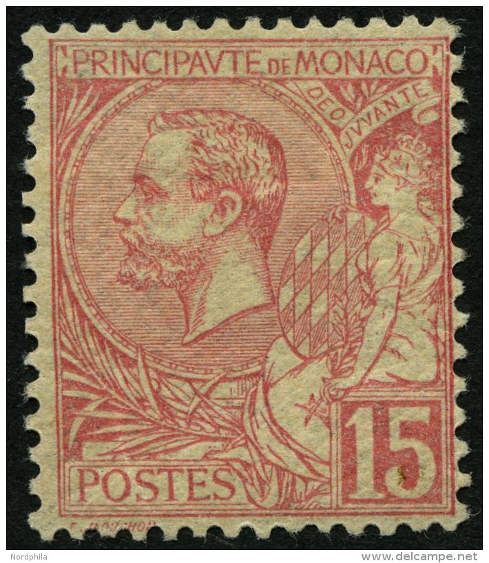 MONACO 15 *, 1891, 15 C. Karmin, Falzreste, Pracht, Mi. 200.- - Sonstige & Ohne Zuordnung