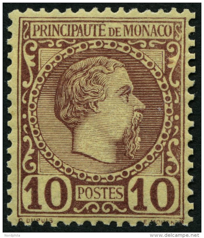 MONACO 4 *, 1885, 10 C. Rotbraun Auf S&auml;misch, Falzrest, Pracht, Mi. 90.- - Other & Unclassified