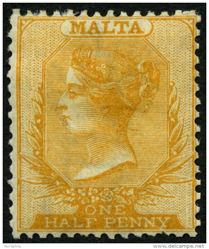 MALTA 2B *, 1863, 1/2 P. Braunorange, Gez&auml;hnt K 14, Falzreste, Kleiner Zahnfehler Sonst Pracht, Mi. 120.- - Malta