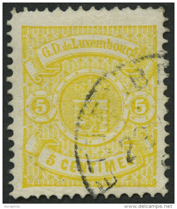 LUXEMBURG 39A O, 1880, 5 C. Gelb, Gez&auml;hnt 131/2, K1 ETTELBR(UCK), Kleine Knitterspur Sonst Pracht, Mi. 120.- - Dienstmarken