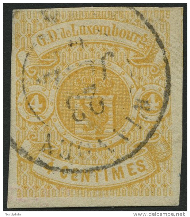 LUXEMBURG 5 O, 1860, 4 C. Gelb, Kabinett, Gepr. U.a. Drahn, Mi. (220.-) - Officials