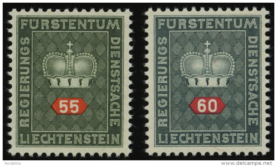 DIENSTMARKEN D 40/1y **, 1968, 55 Und 60 Rp. Wei&szlig;es Papier, 2 Prachtwerte, Mi. 63.- - Dienstmarken