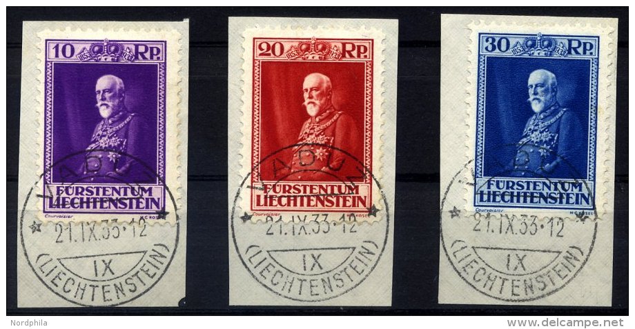 LIECHTENSTEIN 122-24 BrfStk, 1933, 80. Geburtstag, Prachtsatz Auf Briefst&uuml;cken, Mi. 150.- - Autres & Non Classés