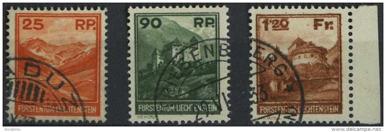 LIECHTENSTEIN 119-21 O, 1933, Landschaften Und Geb&auml;ude, Prachtsatz, Fotoattest Liniger, Mi. 600.- - Autres & Non Classés