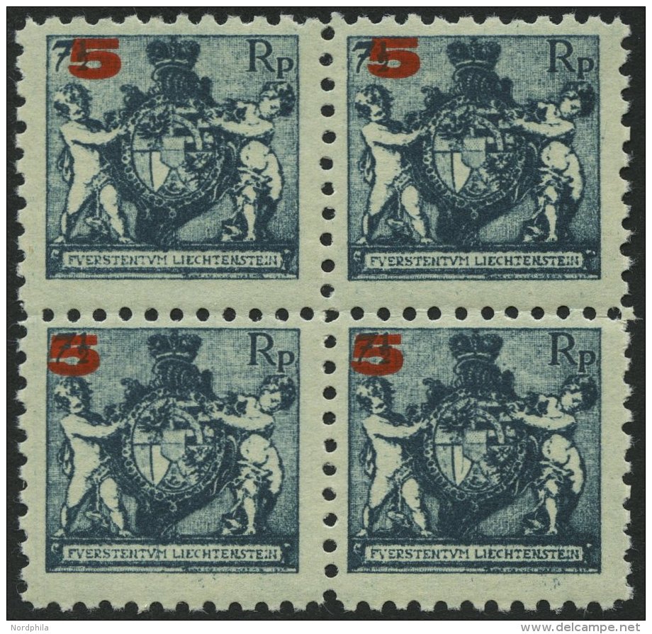 LIECHTENSTEIN 61A VB *, **, 1924, 5 Auf 71/2 Rp. Schwarzblau, Gez&auml;hnt L 91/2, Im Viererblock, 2 Marken Postfrisch, - Autres & Non Classés