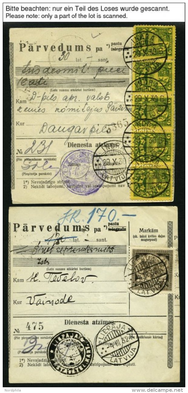LETTLAND 1928-37, Interessante Partie Von 15 Verschiedenen Geldanweisungen (PARVEDUMS), Diverse Typen, Frankaturen Und S - Lettland