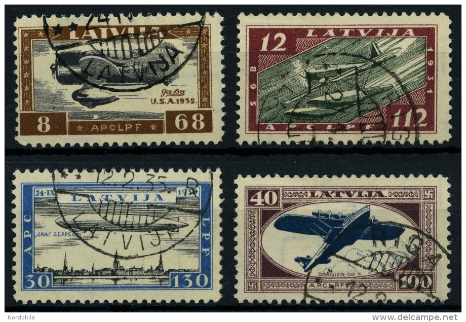 LETTLAND 228-31A O, 1933, Hilfsfonds F&uuml;r Verungl&uuml;ckte Flieger (IV), Gez&auml;hnt, Prachtsatz, Mi. 350.- - Lettland