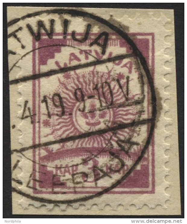 LETTLAND 6A BrfStk, 1919, 3 K. Lila, Gez&auml;hnt L 111/2, Prachtbriefst&uuml;ck, Mi. 50.- - Lettland